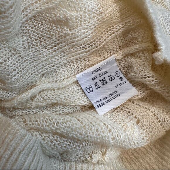 Ralph Lauren Ruffle Creamy Tie Neck Sheer Cable Knit Linen Alpaca S/S Sweater - Picture 3 of 8